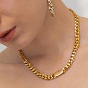 New 18K Gold Plated Chunky Link Chain Necklace 9b